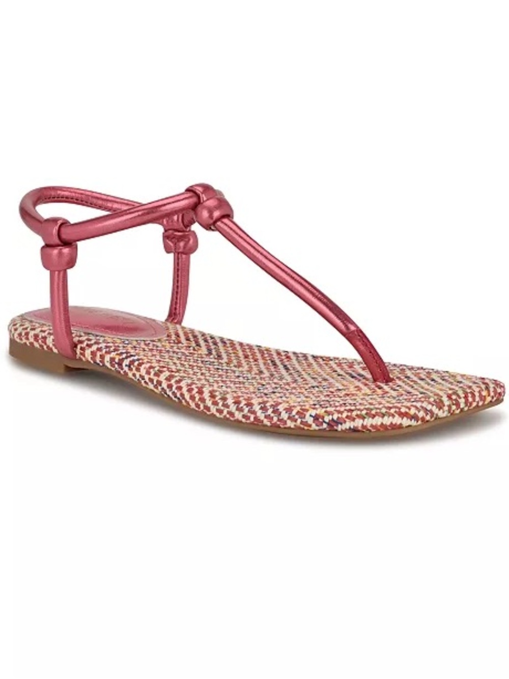Nine West Women's Nortny Knotted T-Strap Flat sandals Medium Pink | US 8 M